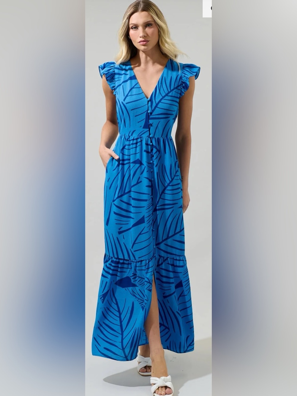 Sugarlips Maia Tropics Evianna Button Down Flutter Maxi Dress